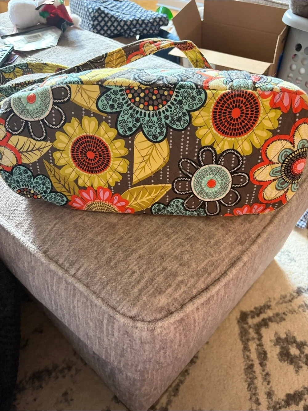 Vera Bradley Quilted Floral Tote in Coral, Teal, Yellow & Brown